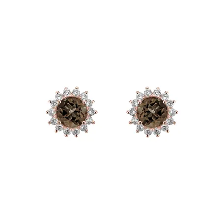 Diamond earrings with Smoky Quartz Lilac Flower