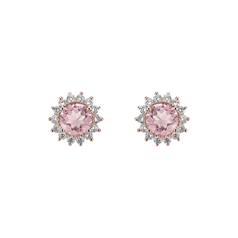 Diamond earrings with Rose Quartz Lilac Flower