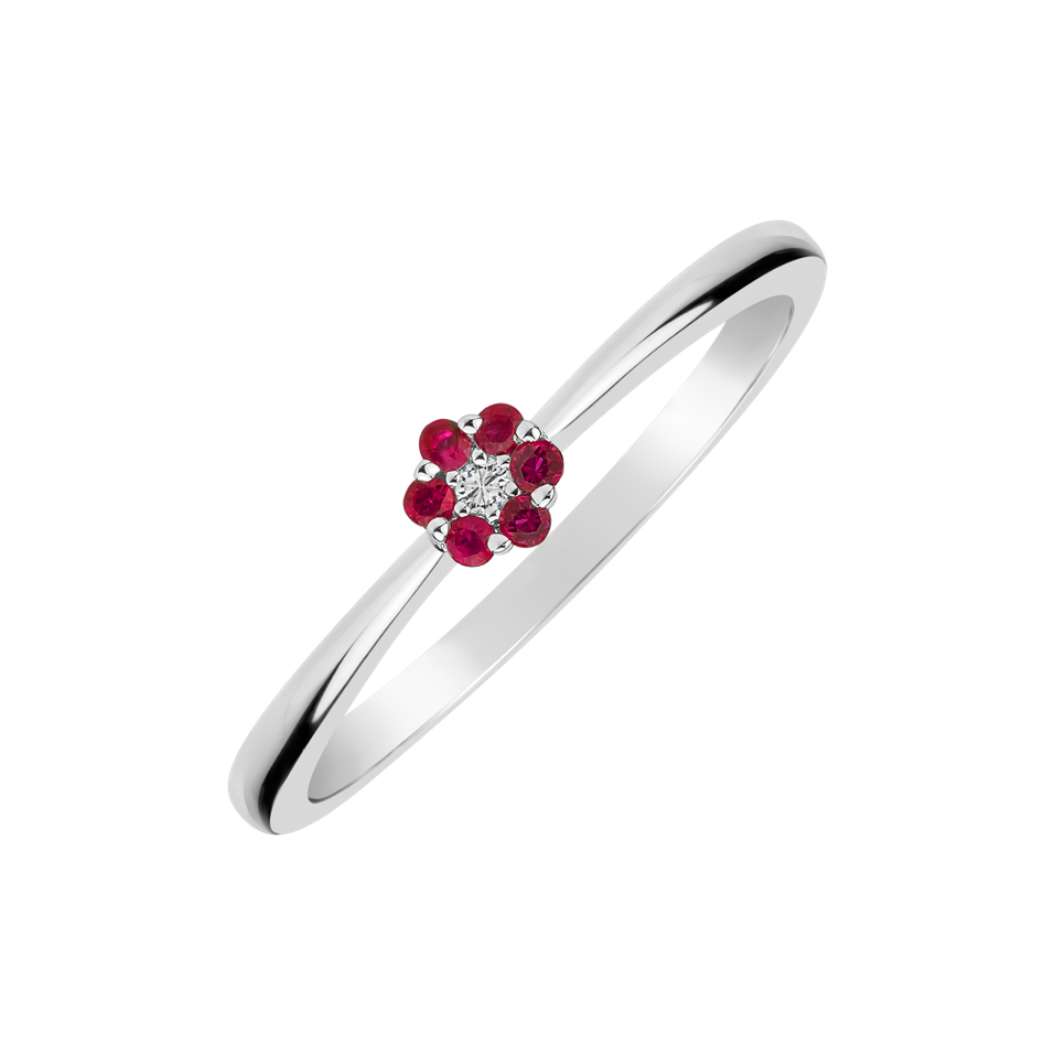 Diamond ring with Ruby Shiny Flower