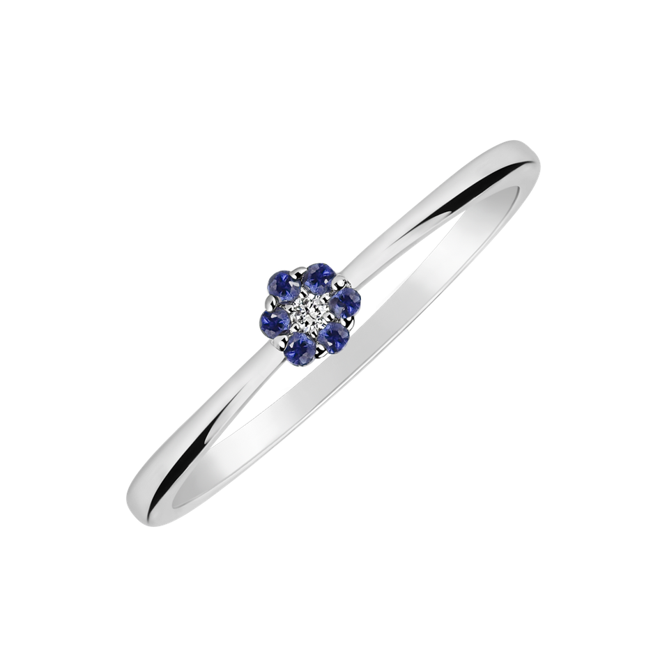14ct white gold diamond ring with Sapphire Shiny Flower