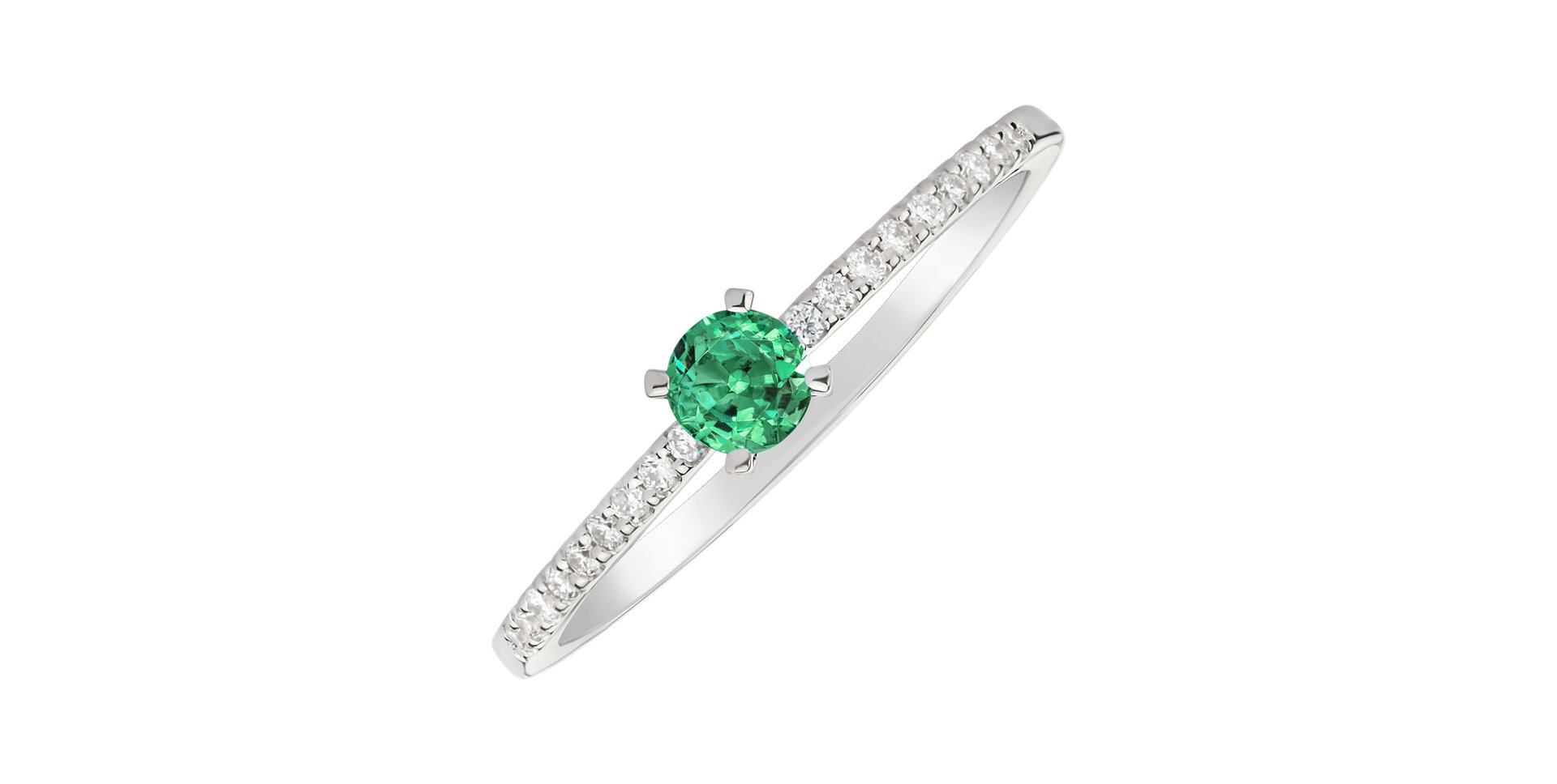 Diamond ring with Emerald Gem Simplicity
