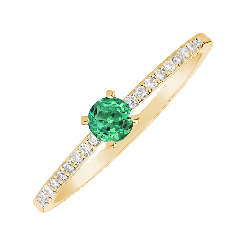 Diamond ring with Emerald Gem Simplicity