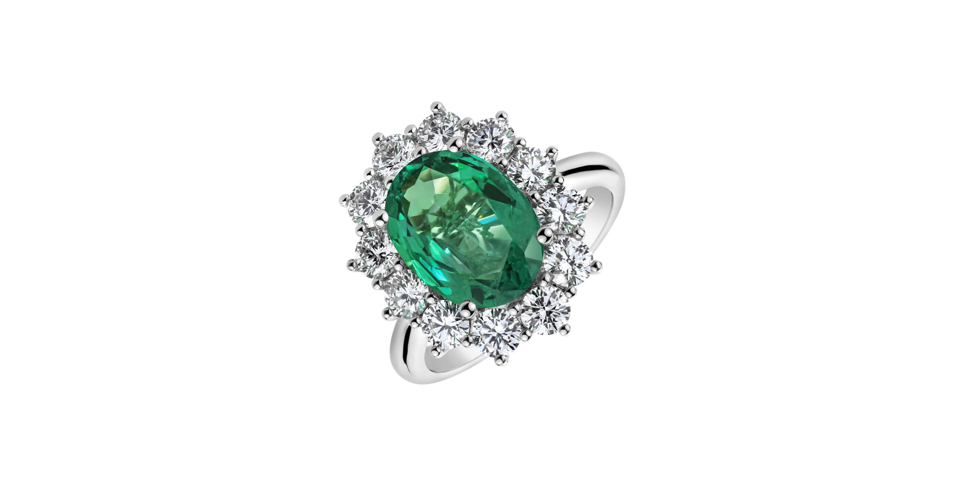 Diamond ring with Emerald Sky Goddess