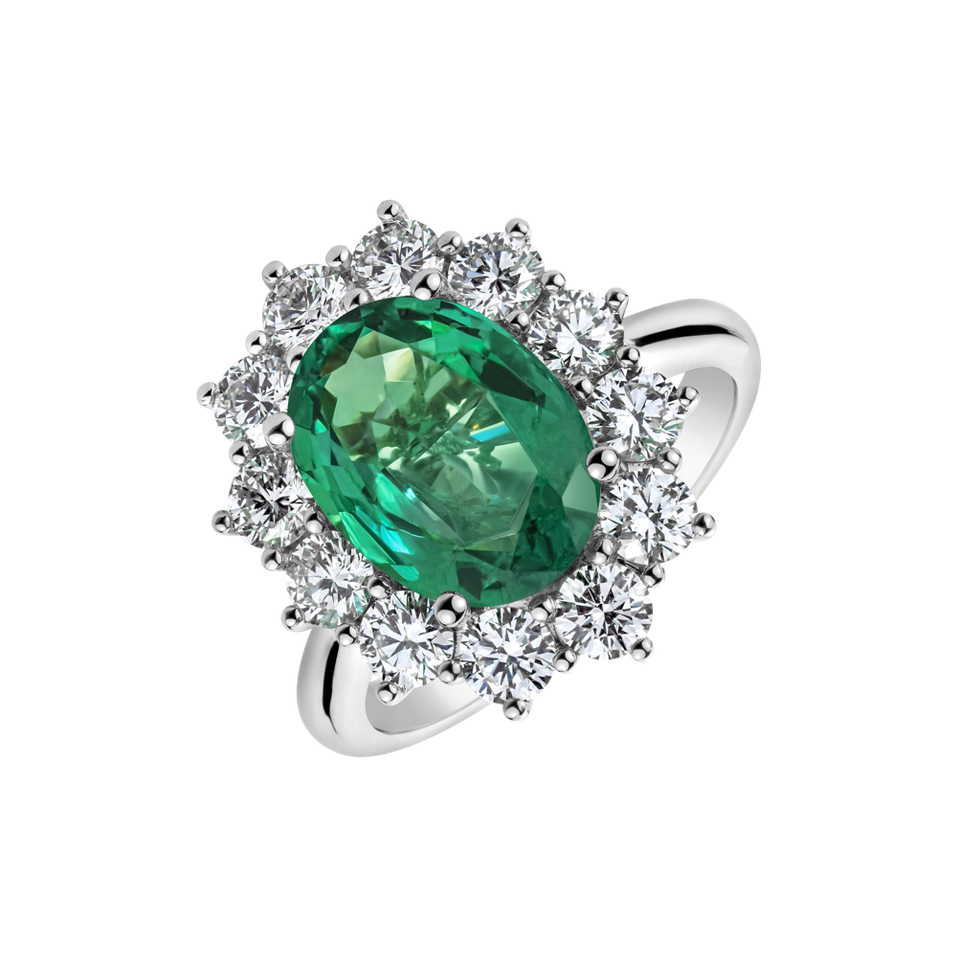 Diamond ring with Emerald Sky Goddess