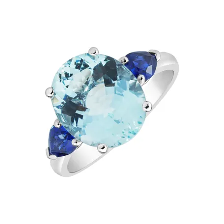 14ct white gold ring with Aquamarine and Sapphire Cissitha