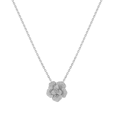 14ct white gold diamond pendant with necklace Pristine Rose