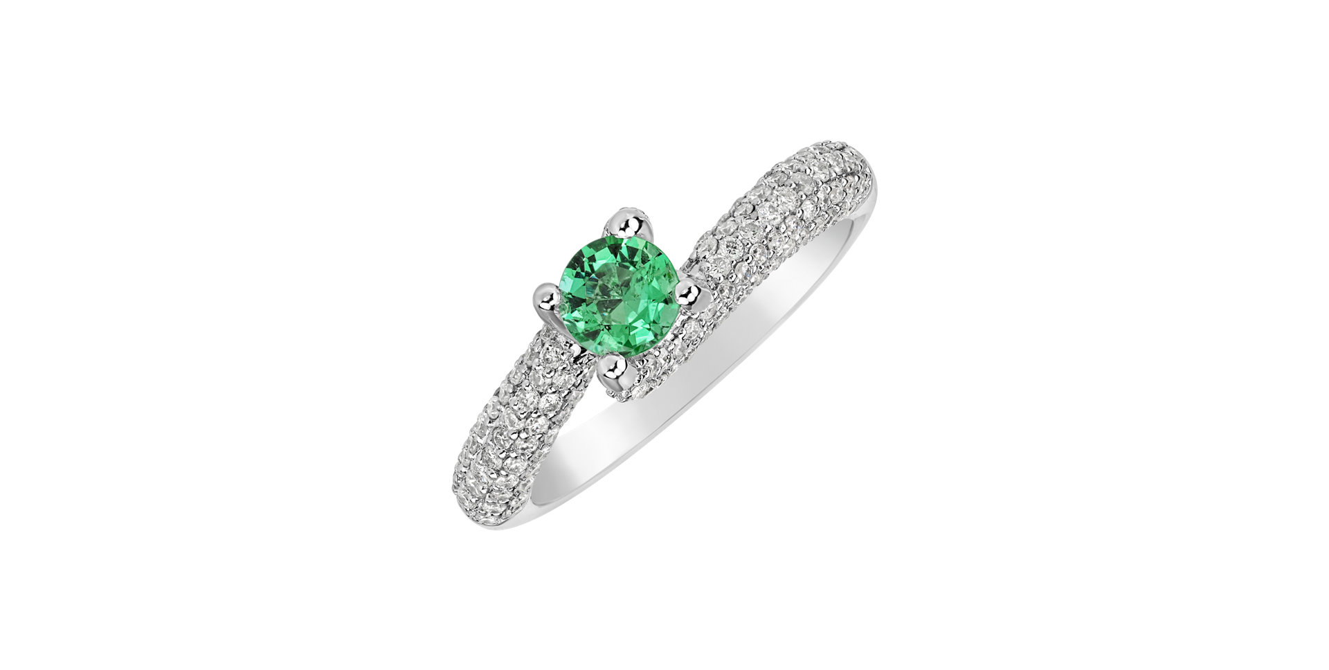 Diamond ring with Emerald Suzette
