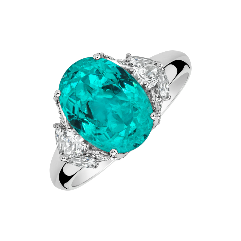 Diamond ring with Paraiba Royal Sky