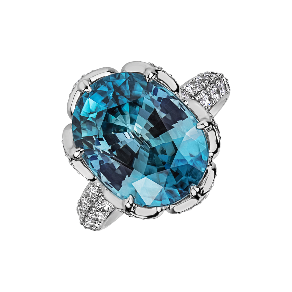 Diamond ring with Zircon Water of Life
