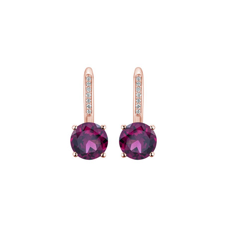 Diamond earrings with Rhodolite Carlo