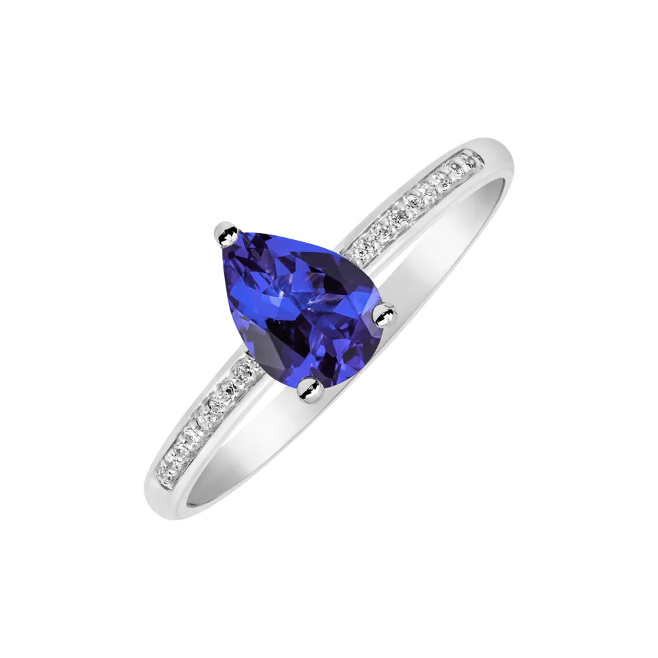 Diamond ring with Tanzanite Tearfall