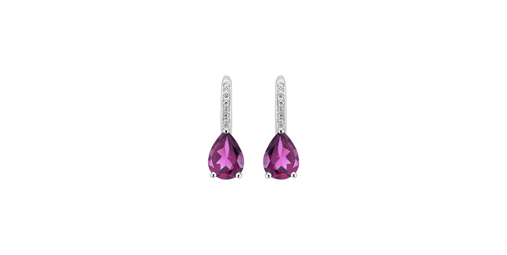Diamond earrings with Rhodolite Tearfall