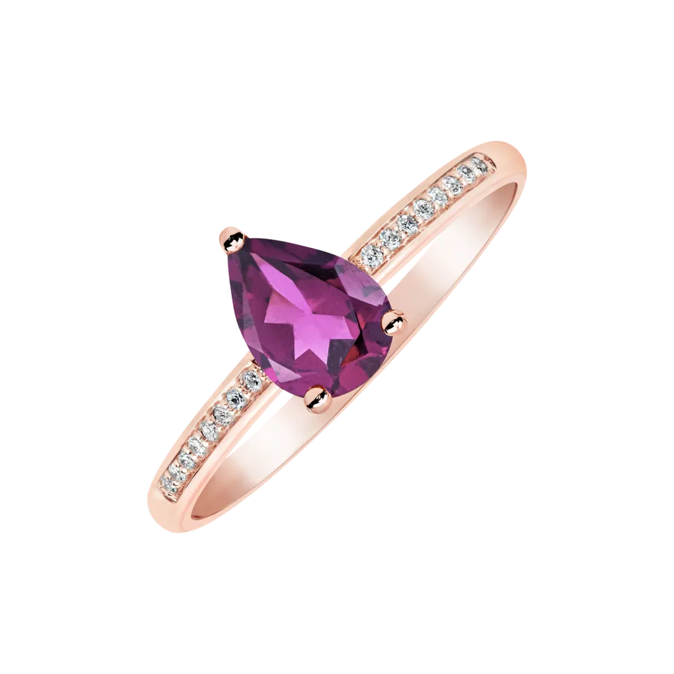 Diamond ring with Rhodolite Tearfall