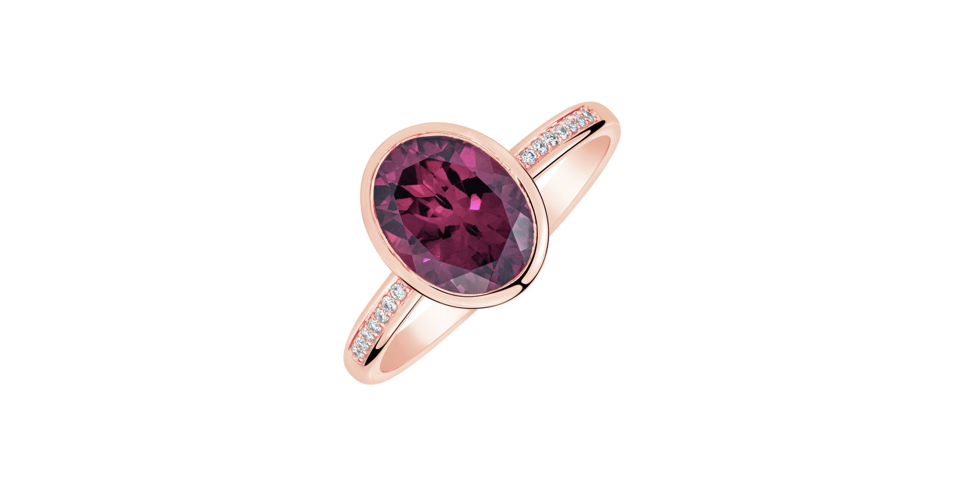 Diamond ring with Rhodolite Eliptical Perfection