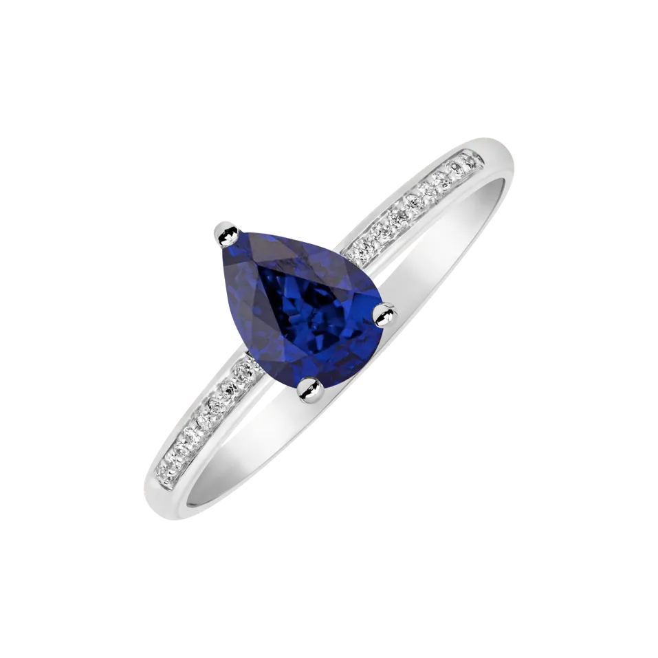 Diamond ring with Sapphire Tearfall