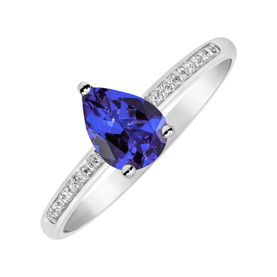 Diamond ring with Tanzanite Teardrop