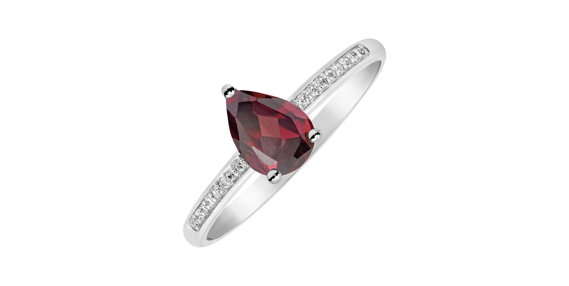 Diamond ring with Rhodolite Teardrop