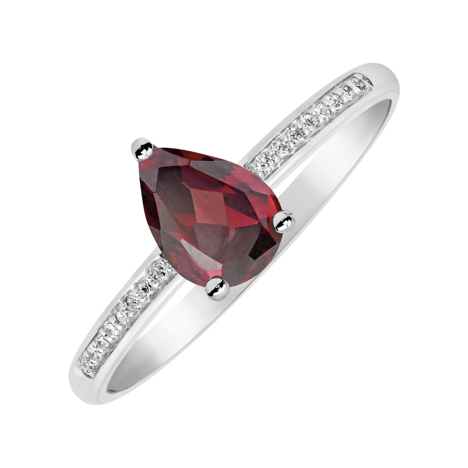 Diamond ring with Rhodolite Teardrop