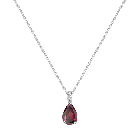 Diamond necklace with Rhodolite Teardrop