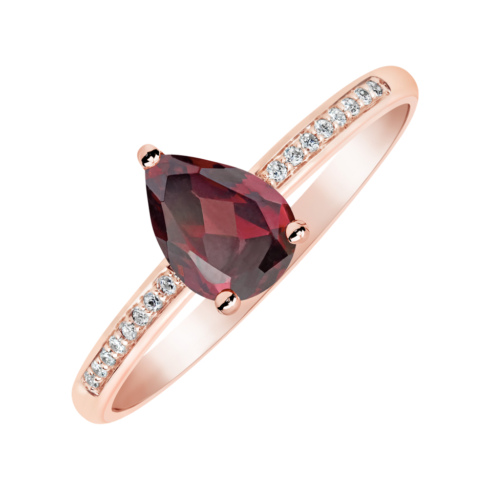 Diamond ring with Rhodlite Teardrop