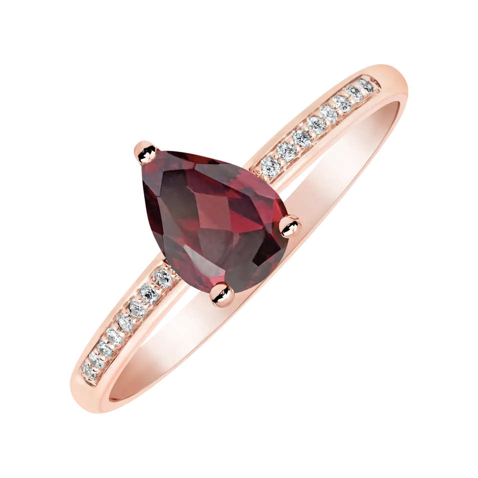 Diamond ring with Rhodlite Teardrop