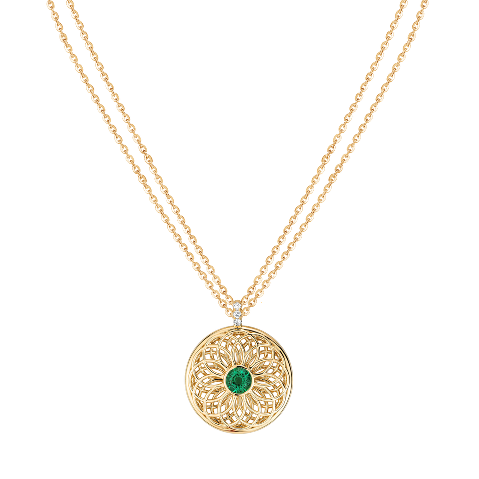 Diamond necklace with Emerald Sphere of Light
