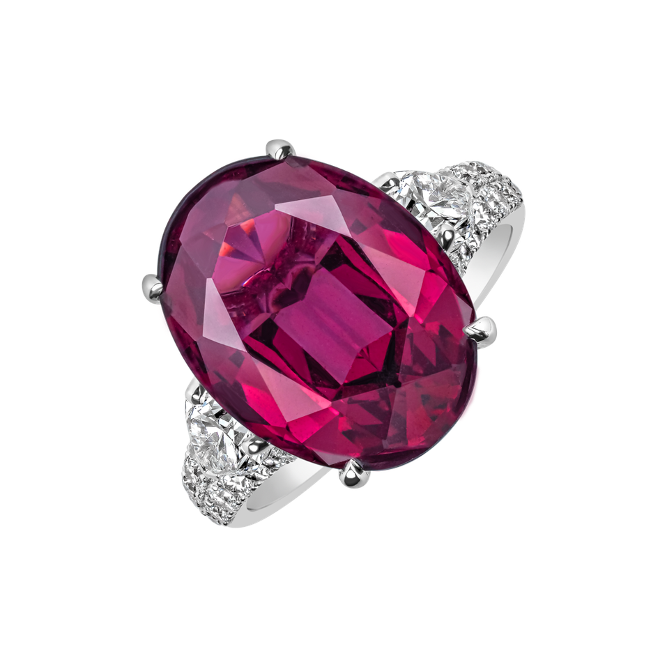 Diamond ring with Tourmaline Cherry Glow