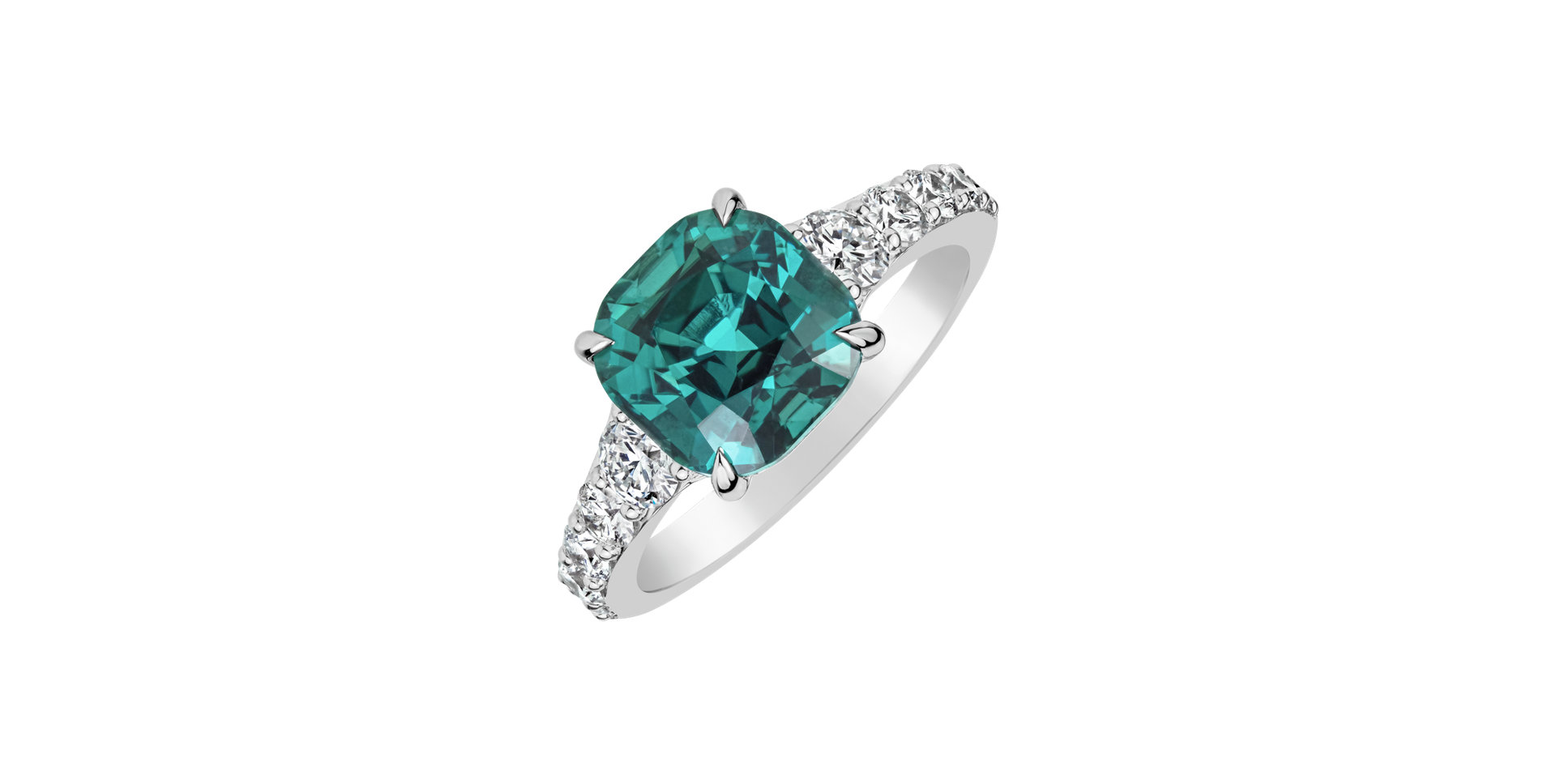 Diamond ring with Tourmaline Seafoam Spark