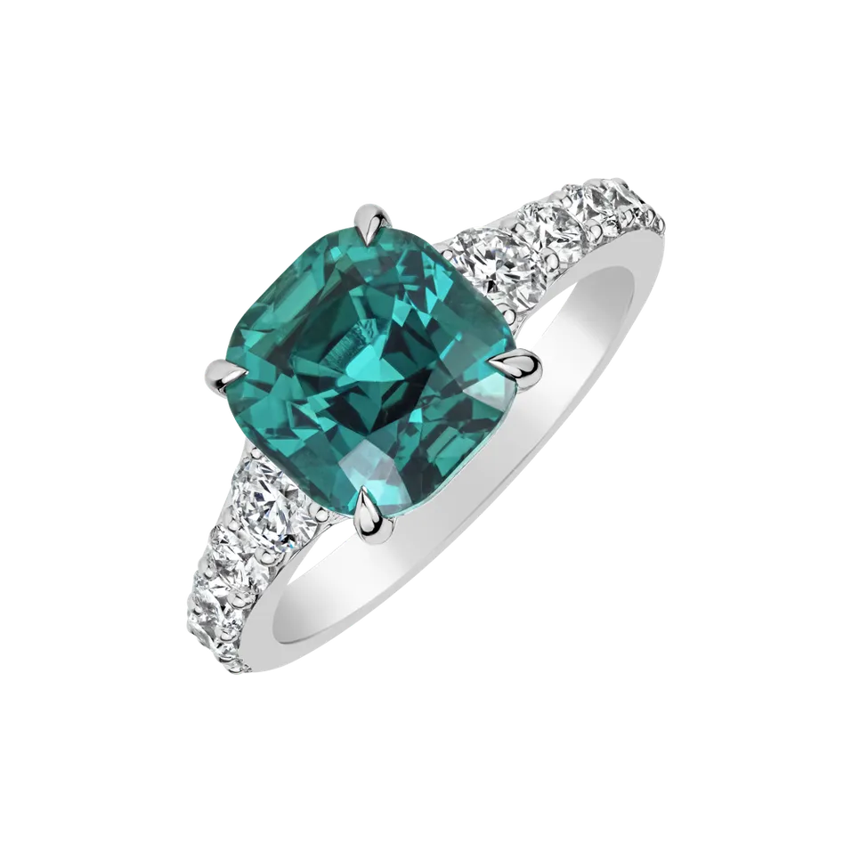 Diamond ring with Tourmaline Seafoam Spark