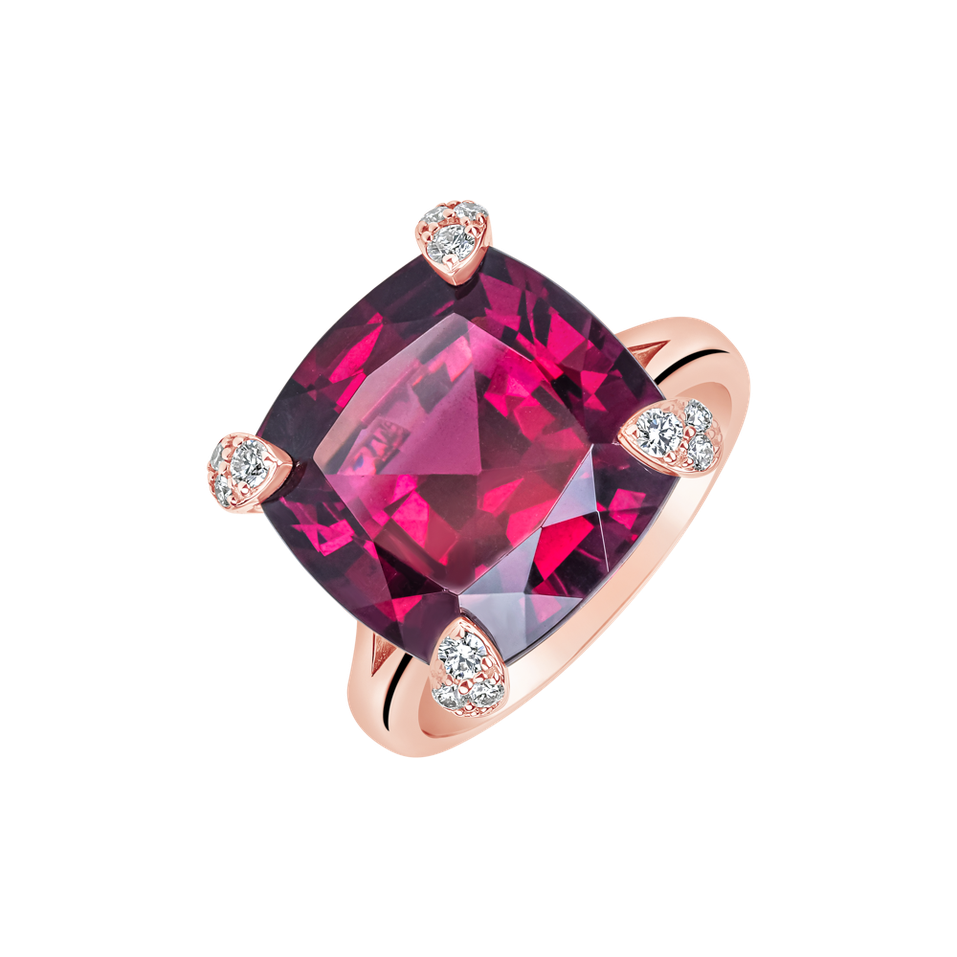 Diamond ring with Rhodolite Scarlet Mirage
