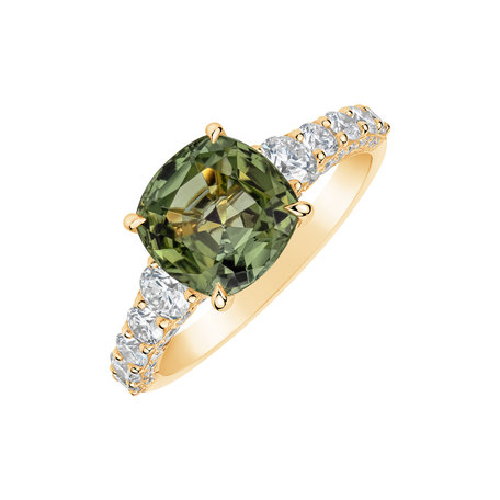 Diamond ring with Tourmaline Seafoam Spark
