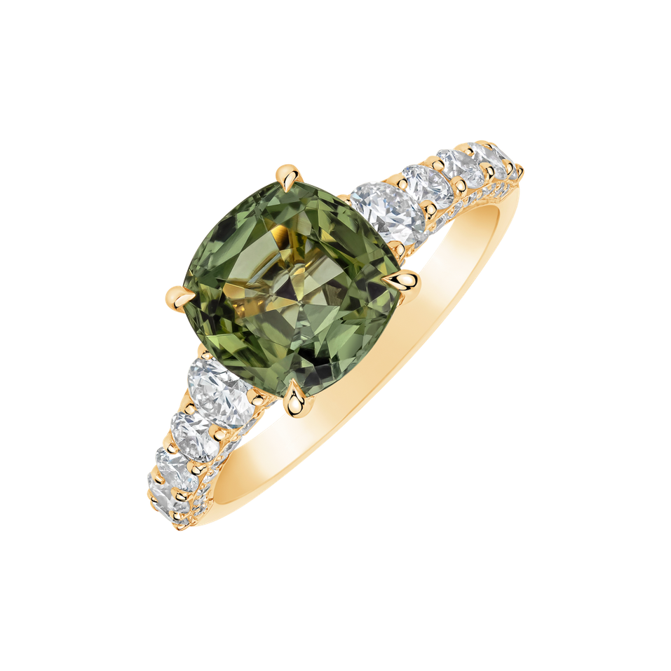 Diamond ring with Tourmaline Seafoam Spark