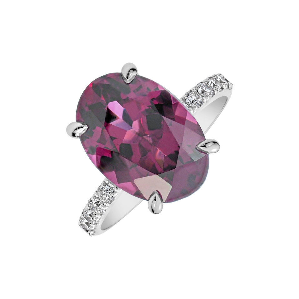 Diamond ring with Rhodolite Queen of Magic Coast