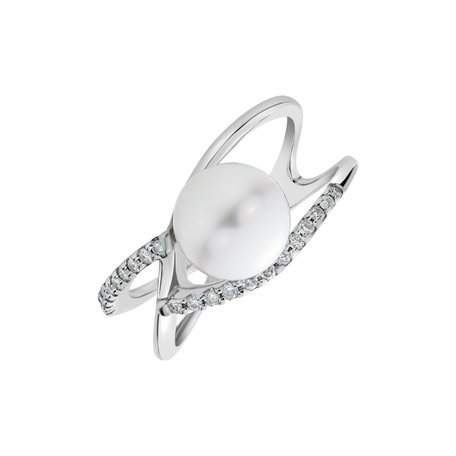 Diamond ring with pearl Pearl Flame
