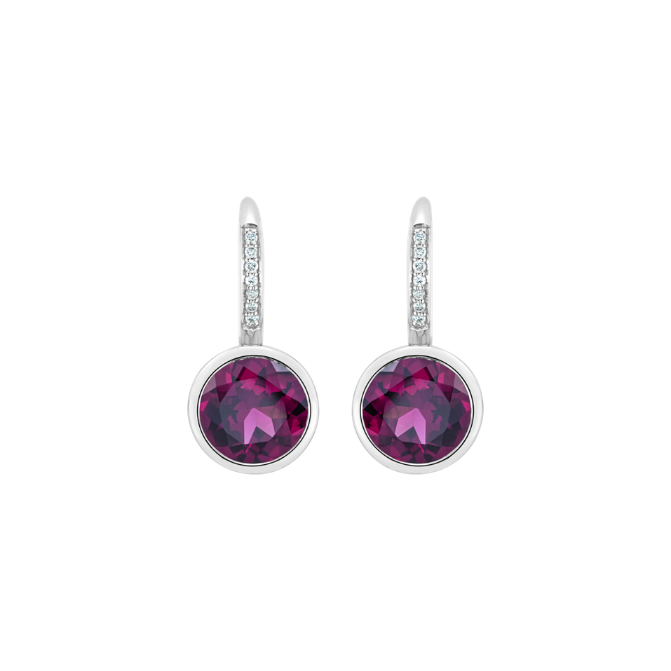 Diamond earrings with Rhodolite Regal Elegance
