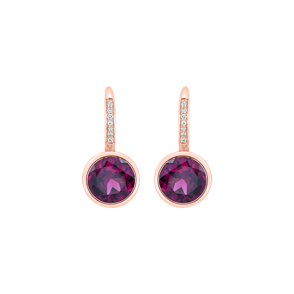 Diamond earrings with Rhodolite Regal Elegance