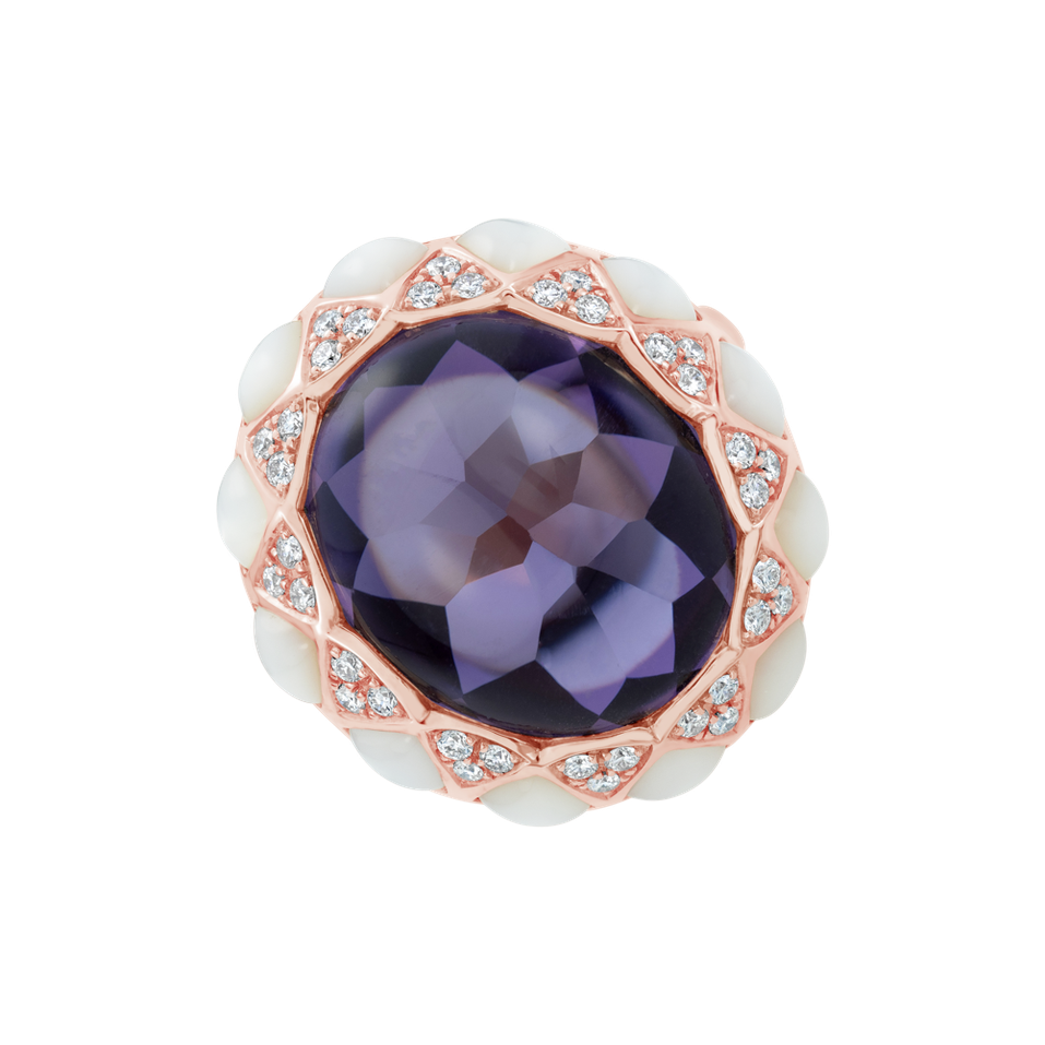 Diamond ring with Amethyst and Pearl Lunaria Crown