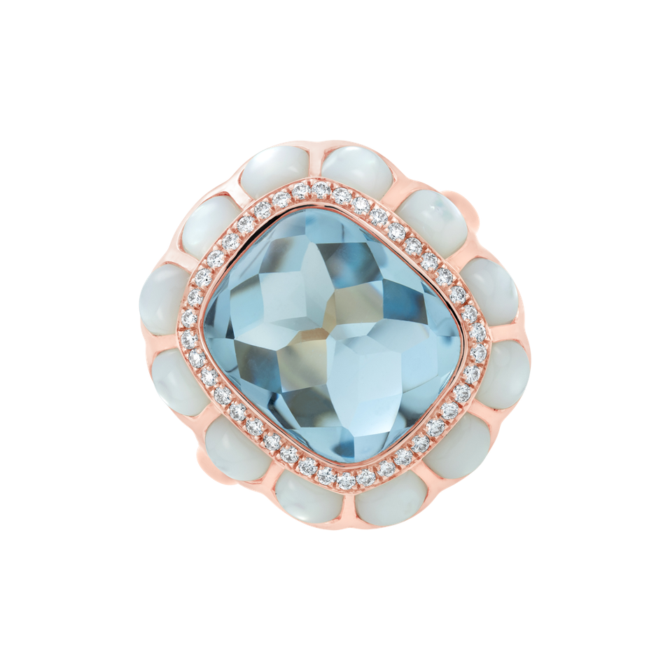 Diamond ring with Topaz and Pearl The Imperial Azure
