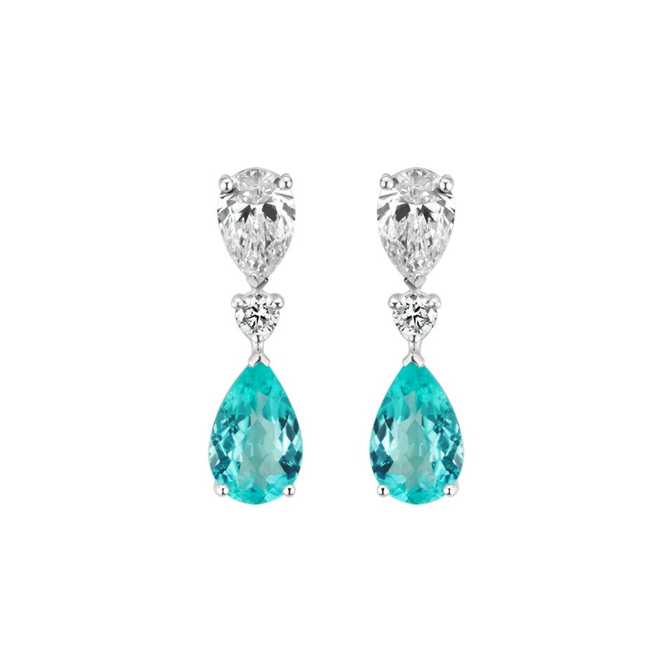 Diamond earrings with Paraiba Aqua Spark