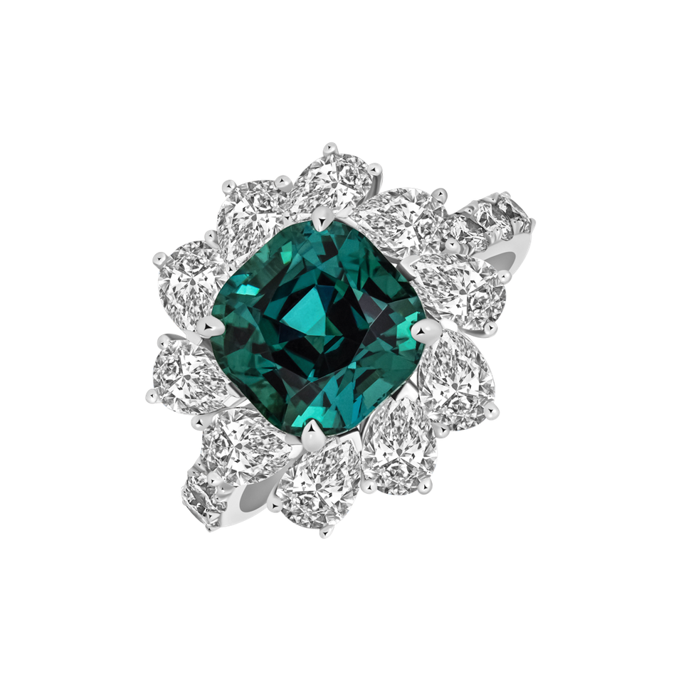 Diamond ring with Tourmaline Ocean Empress