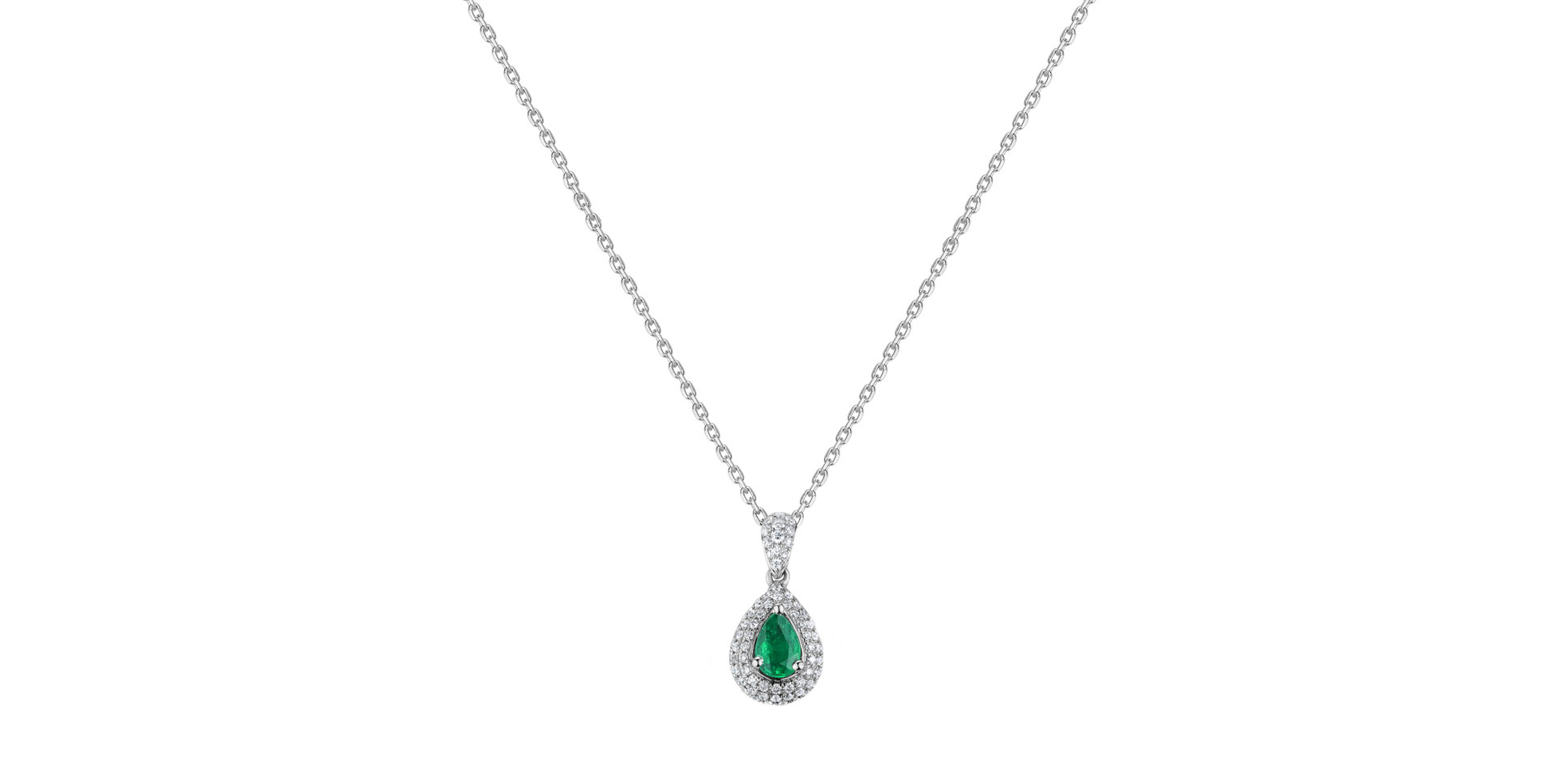 Diamond pendant with Emerald Shimmering Tear