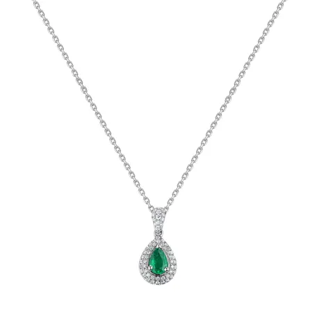 Diamond pendant with Emerald Shimmering Tear