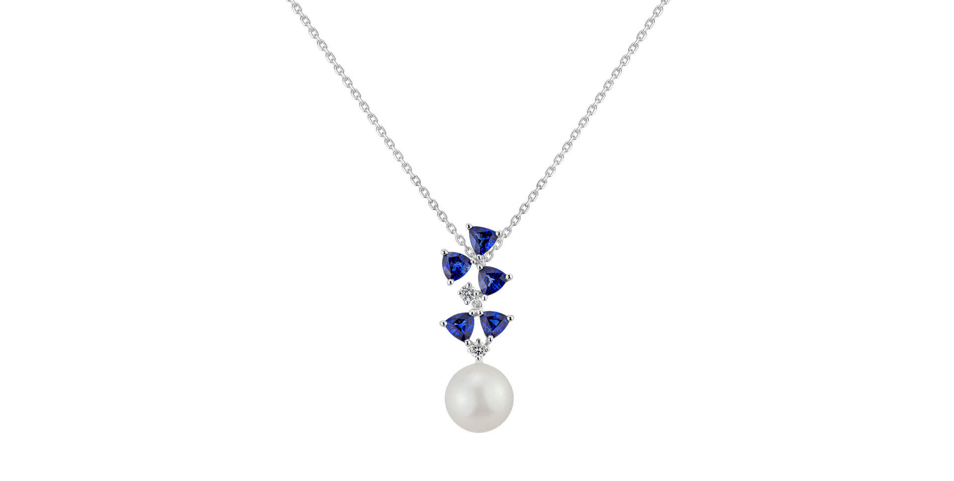 Diamond pendant with Pearl and Sapphire Aqua