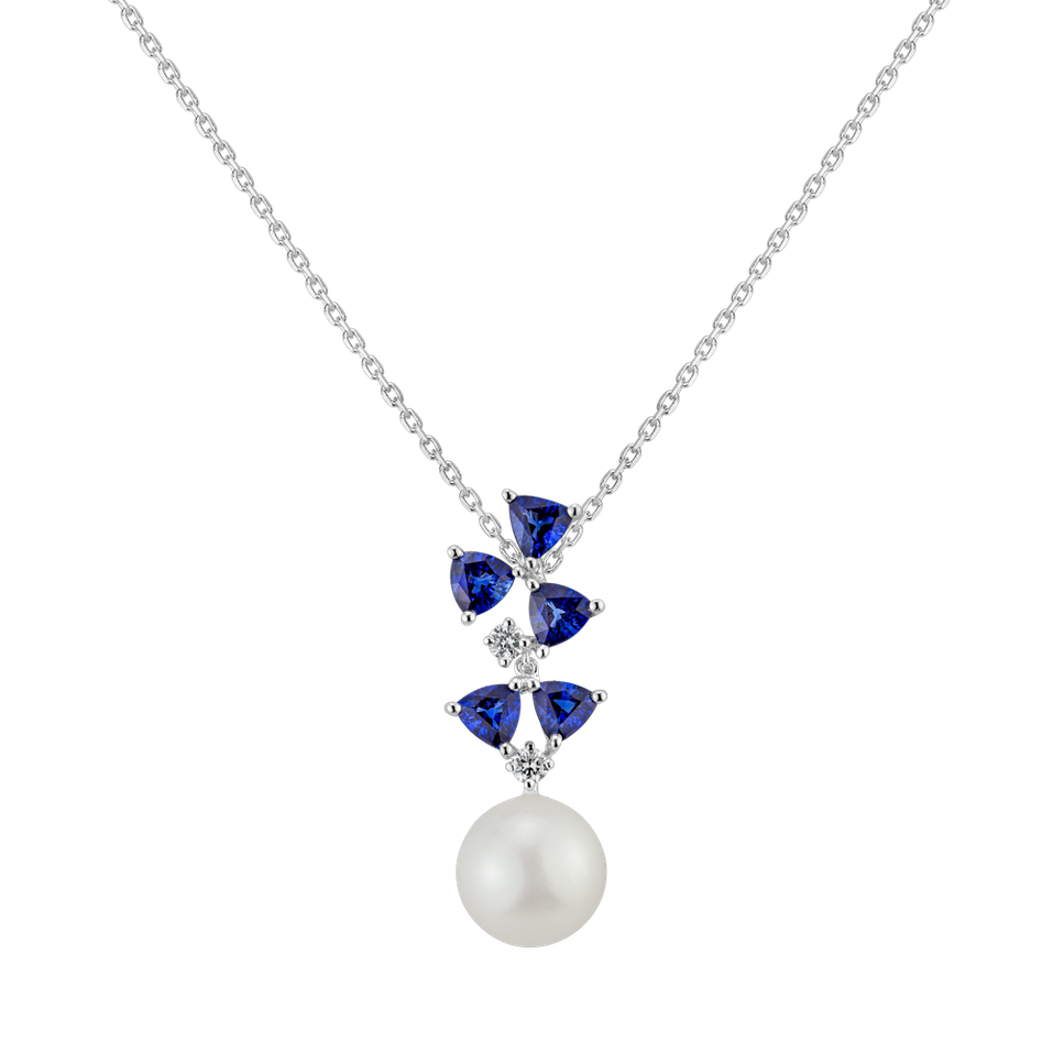 Diamond pendant with Pearl and Sapphire Aqua