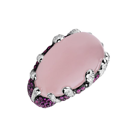 Diamond ring with Rose Quartz and Sapphire Divina