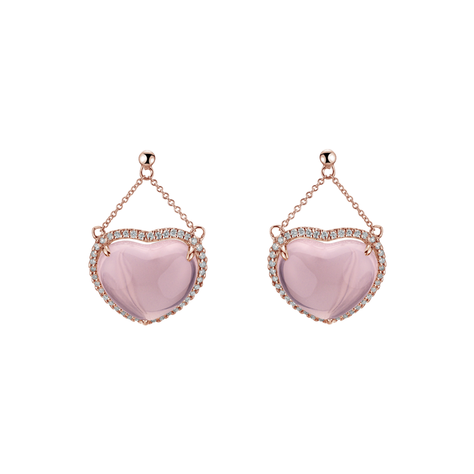 Diamond earrings with Rose Quartz Mon Amour Adieu