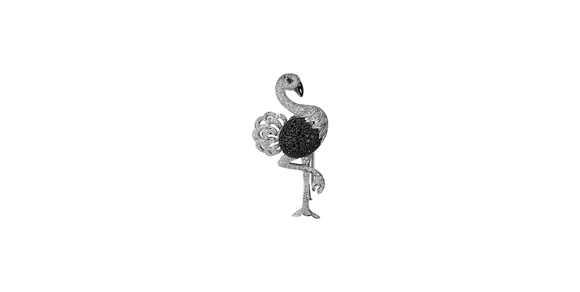 Brooch and necklace with black and white diamonds Diamond Ostrich