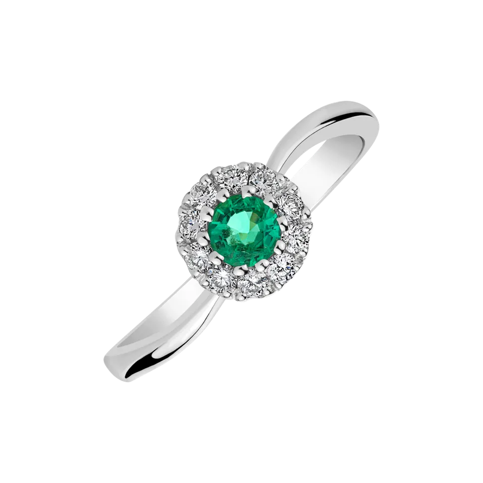 Diamond ring with Emerald Ravenna