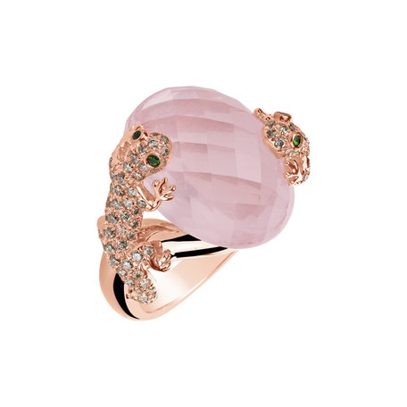 Diamond ring with Rose Quartz and Garnet Dwana