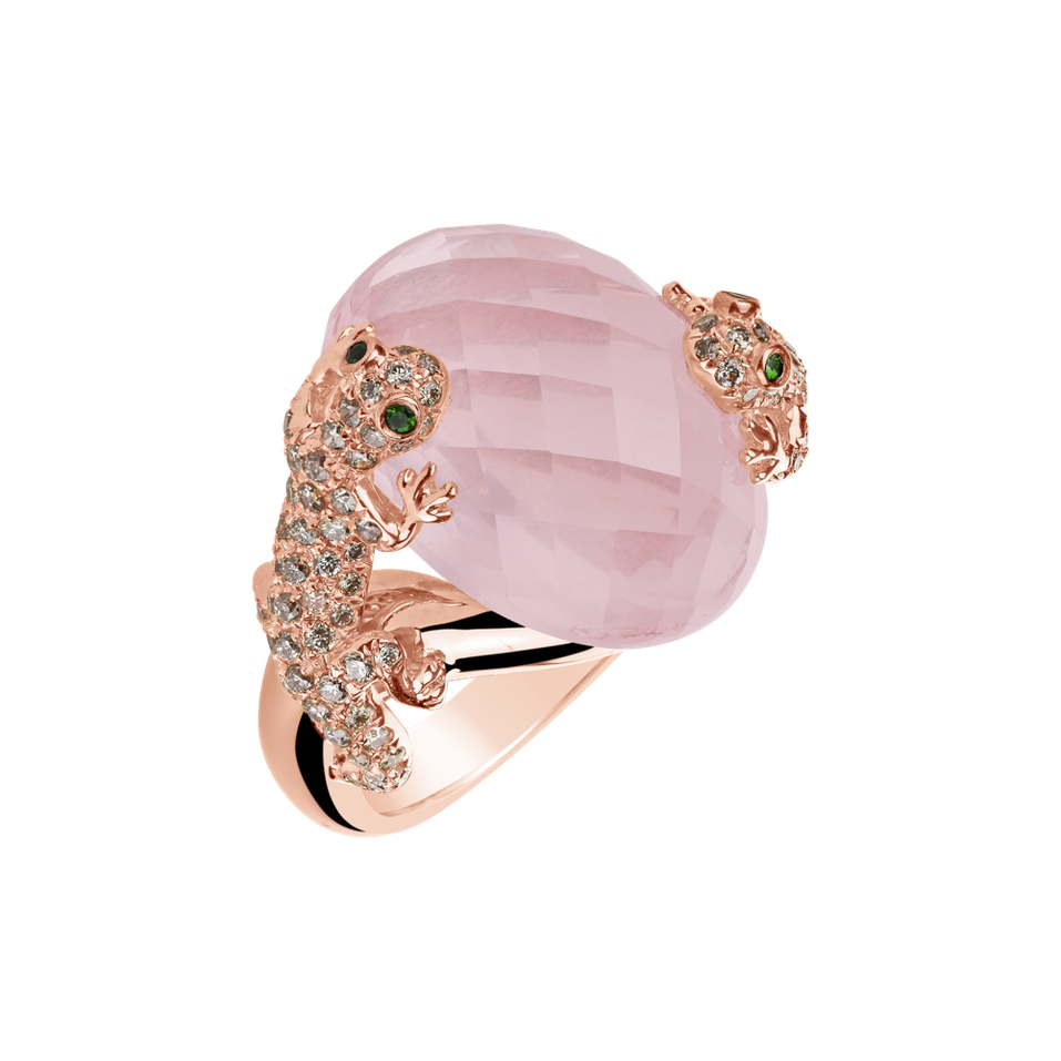 Diamond ring with Rose Quartz and Garnet Dwana